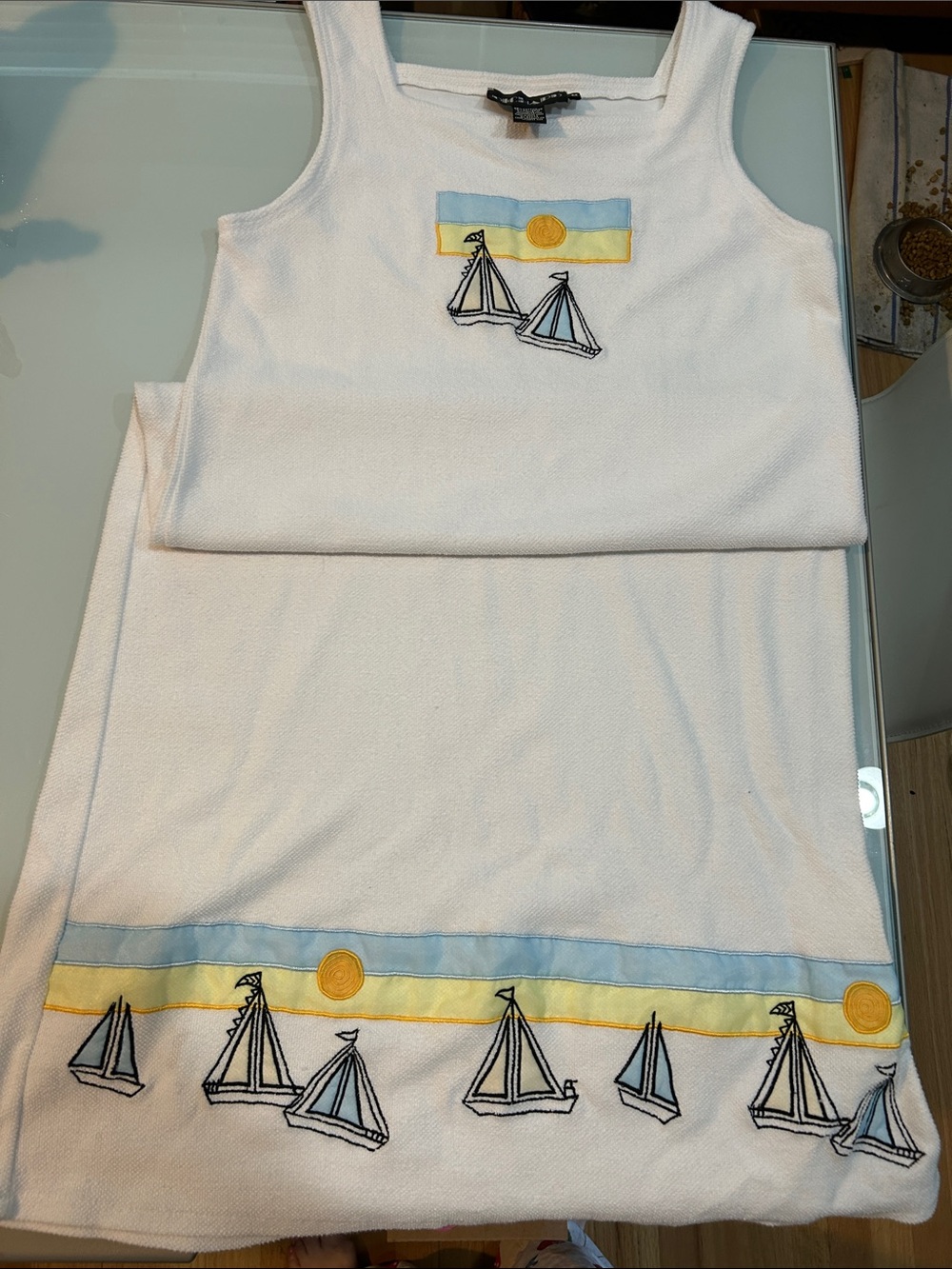 Vintage long White Sleeveless nautical sun  Sailboat  Tank Dress by Richard